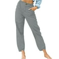 thumbnail image 1 of successthop Loose Pants for Women Linen Blend Summer Beach Pants Mid Rise Cinch Bottom Ankle Crop Pants Lightweight Pull on Elastic Waist Trousers w Pockets Relaxed Soft, 1 of 5