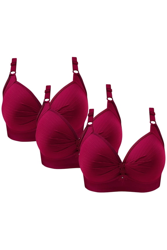Lounge Bras for Women 3 Pack No Underwire Push up Bralettes Padded Triangle Adjustable Strap Corset Bra Full Coverage Crop Cami Top Comfy Shapewear Red L