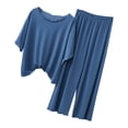 thumbnail image 1 of successthop Pajama Sets for Women Lightweight Solid Short Sleeve T-Shirt 2 Piece Long Pants Loungewear XL Blue, 1 of 3