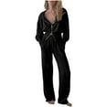 thumbnail image 1 of successthop Lounge Set Women Solid Color Zip Up Hoodie Long Sleeve Shirts and Wide Leg Long Pants Casual Travel Pajamas Lounge Set Loungewear Summer Outfits, 1 of 7