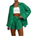 thumbnail image 1 of successthop Lounge Sets for Women 2 Piece Shorts Solid Color Button Down Cardigan Lapel Neck Long Sleeve Shirts and Shorts Comfy Trendy Pajamas Lounge Set Loungewear Summer Outfits, 1 of 4