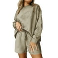 thumbnail image 1 of successthop Lounge Sets for Women 2 Piece Shorts Solid Color Crewneck Long Sleeve Shirts and Shorts Casual Travel Pajamas Lounge Set Loungewear Summer Outfits, 1 of 4
