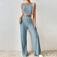 thumbnail image 1 of successthop Lounge Sets for Women 2 Piece Solid Color Croped Crewneck Sleeveless Tank Top and High Waist Wide Leg Long Pants Fashion Vacation Pajamas Lounge Set Loungewear Summer Outfits, 1 of 8