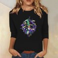 thumbnail image 1 of successthop Mardi Gras 3/4 Sleeve Tops for Women with Crew Neck Plus Size Polyester Casual Mask Printed Mardi Gras Celebrations Blouse Tops for Mardi Gras Event Purple XL, 1 of 5