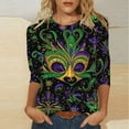 thumbnail image 1 of successthop Mardi Gras 3/4 Womens Shirts Casual Plus Size Crew Neck Polyester Casual Mask Printed Mardi Gras Celebrations Blouse Tops for Mardi Gras Event Purple L, 1 of 5