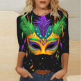 thumbnail image 1 of successthop Mardi Gras 3/4 Womens Shirts Casual Plus Size with Crew Neck Polyester Casual Mask Printed Mardi Gras Celebrations Blouse Tops for Mardi Gras Event Purple 3XL, 1 of 5