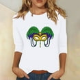 thumbnail image 1 of successthop Mardi Gras Ladies Tops and Blouses 3/4 Sleeve Dressy Plus Size Crew Neck Polyester Casual Mask Printed Mardi Gras Celebrations Blouse Tops for Mardi Gras Event Purple XL, 1 of 5