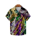 thumbnail image 1 of successthop Mardi Gras Mens Button up Shirts Short Sleeve Plus Size Polyester Casual Mask Printed Mardi Gras Celebrations Blouse Tops for Mardi Gras Event Purple 4XL, 1 of 5