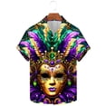 thumbnail image 1 of TrendVibe365 Mardi Gras Mens Button down Shirts Short Sleeve Solid Color Plus Size Polyester Casual Button up Mask Printed Mardi Gras Celebrations Blouse Tops for Mardi Gras Event Purple XL, 1 of 5