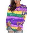 thumbnail image 1 of TrendVibe365 Mardi Gras Plus Size Tops for Women Long Sleeve Plus Size Crew Neck Polyester Casual Mask Printed Mardi Gras Celebrations Blouse Tops for Mardi Gras Event Purple XL, 1 of 4