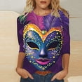 thumbnail image 1 of successthop Mardi Gras Womens Blouses Dressy Casual Fancy Mask Beads Tunic Carnival Gifts Shirts 3/4 Sleeve New Orleans Tshirts Crew Neck Masquerade Tops Retro Fashion Blouse Outfits Black XL, 1 of 5