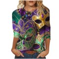 thumbnail image 1 of successthop Mardi Gras Womens Casual Tops 3/4 Sleeves Round Neck Polyester Casual Mask Printed Mardi Gras Celebrations Blouse Tops for Mardi Gras Event Purple S, 1 of 4