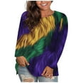 thumbnail image 1 of TrendVibe365 Mardi Gras Womens Long Sleeve Tops Plus Size Dressy Plus Size Crew Neck Polyester Casual Mask Printed Mardi Gras Celebrations Blouse Tops for Mardi Gras Event Purple M, 1 of 4