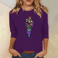 thumbnail image 1 of TrendVibe365 Mardi Gras Womens Plus Size Tops 3/4 Sleeve Crew Neck Polyester Casual Mask Printed Mardi Gras Celebrations Blouse Tops for Mardi Gras Event Purple 3XL, 1 of 5