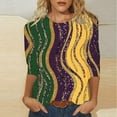 thumbnail image 1 of successthop Mardi Gras Womens Plus Size Tops 3/4 Sleeve Loose with Crew Neck Polyester Casual Mask Printed Mardi Gras Celebrations Blouse Tops for Mardi Gras Event Purple 3XL, 1 of 5
