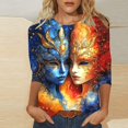thumbnail image 1 of TrendVibe365 Mardi Gras Womens Tops 3/4 Sleeve T Shirt Plus Size Round Neck Polyester Casual Mask Printed Mardi Gras Celebrations Blouse Tops for Mardi Gras Event Purple M, 1 of 5