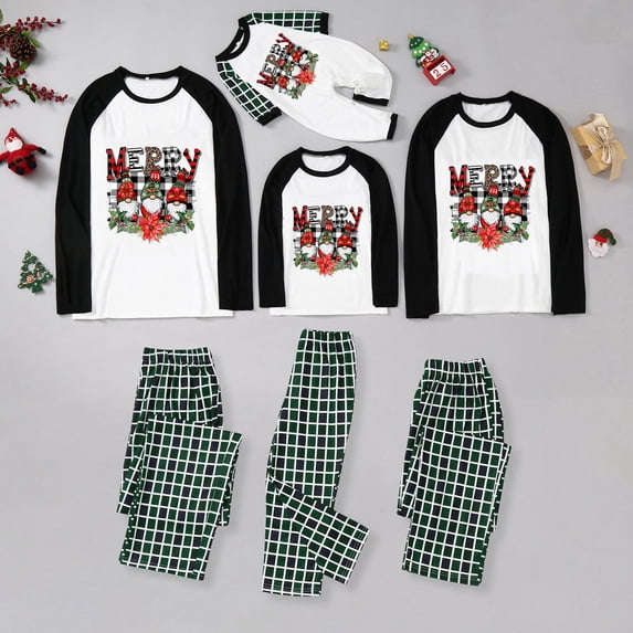TrendVibe365 Matching Christmas Pjs for Family Gnomes Funny Christmas Pajamas Men Long Sleeve Shirts Plaid Pants Crew Neck Holiday Loungewear 2023 Christmas Gifts Winter Sleepwear Sets