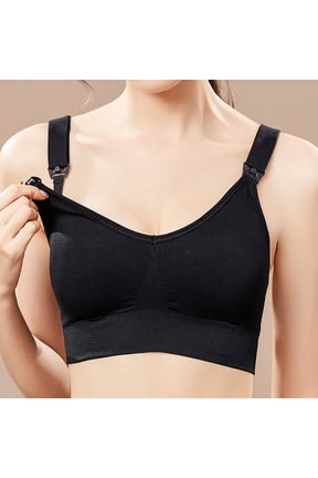 Maternity Bras for Breastfeeding Womens Breastfeeding No Underwire Push up Bralettes Padded Button Front Adjustable Strap Corset Bra Full Coverage Crop Cami Top Cute Lingerie Black L