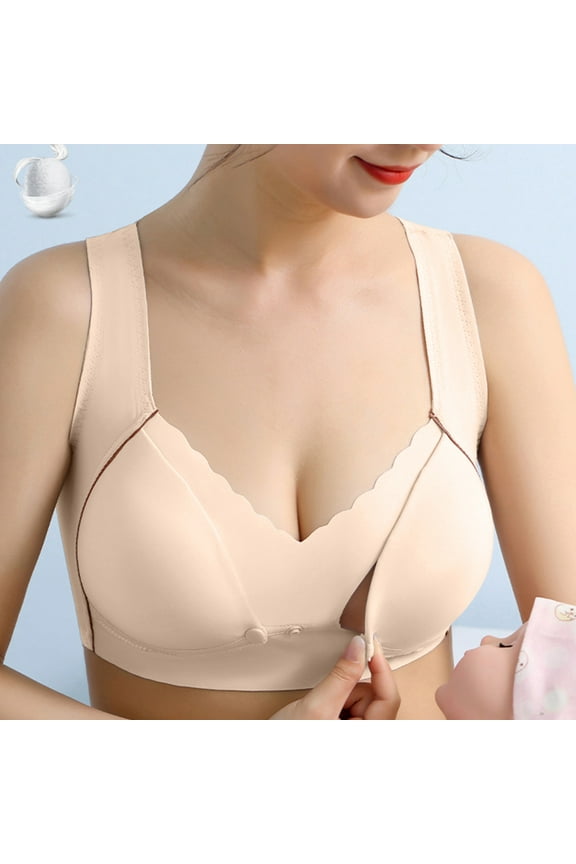 Maternity Bras for Breastfeeding Womens Pregnancy No Wire Push up Bralettes Padded Button Front Wide Strap Full Coverage Crop Tank Top Comfort Underwear Nude 34