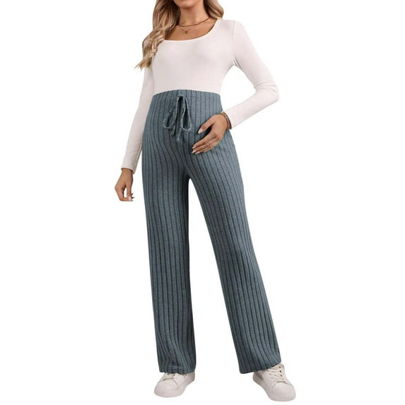 successthop Maternity Clothes Summer Gray Plus Size Maternity Pants Full Length Trouser Loose Long Beach Pants for Mother No Compression of the Stomach Solid Straight XL Breathable Casual Clothes