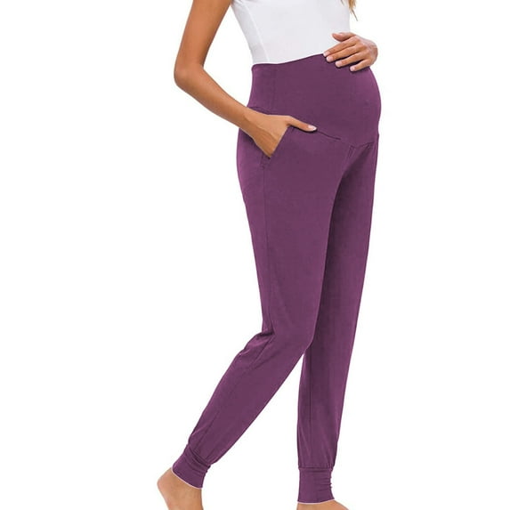 successthop Maternity Clothes for Women Plus Size Leggings High Waist Maternity Pants Elastic Waist Full Length Trouser Curvy for Mother No Compression of the Stomach Solid Purple XL Casual Clothes