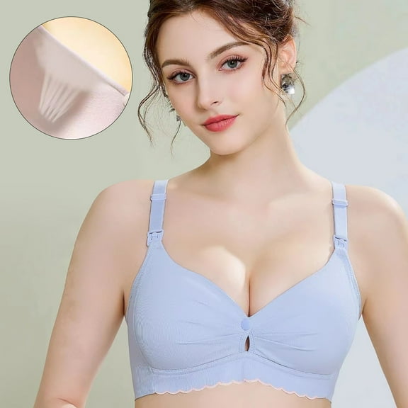 successthop Maternity Nursing & Maternity Bras Womens Maternity Wireless Push up Bralettes Padded Button Front Adjustable Strap Bustier Full Coverage Crop Cami Top Comfy Shapewear Blue 38