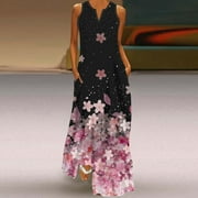 TrendVibe365 Maxi Dress for Women Hawaiian Retro Vintage Floral Tank Dress Sleeveless Summer Dresses Notch V Neck Sundresses Flowy A Line Sexy Dresses Long Maxi Dresses with Pockets