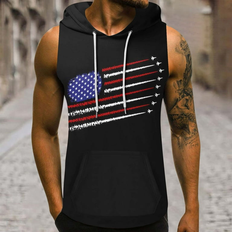 Trendvibe365 Mens 4th of July Tee Tank Top Striped Stars Distressed Cut Off Shirts Shirts Patriotic Sleeveless Tee Tops Beach Hoodie Funny Trendy T