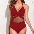 thumbnail image 1 of successthop Modest Swimsuits for Women Spaghetti Strap Halter V Neck One-Piece Modest Mesh Sheer Twist Knot Front Solid Romper Beachwear Sexy Slimming Bikinis Tankinis for Holiday Seaside, 1 of 6