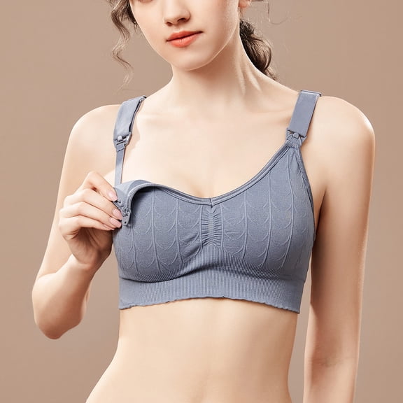 TrendVibe365 Nursing Bras for Breastfeeding Womens Pregnancy Wireless Push up Bralettes Padded Button Front Adjustable Strap Bustier Full Coverage Crop Cami Top Cute Shapewear Blue M
