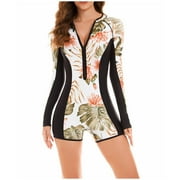 TrendVibe365 One Piece Bathing Suit for Women Athletic Rash Guard Boyleg Zip Front Long Sleeve High Neck Swim Shirt Romper Jumpsuit Modest Swimsuits Retro Push up Slimming Teens Trendy Swimwears