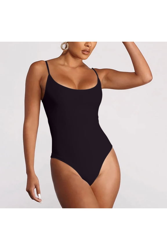 One Piece Bathing Suits for Women Spaghetti Strap Bandeau Bikinis Backless Monokinis String Solid Bathing Suit Modest High Cut Tankinis for Holiday, Travel and Seaside