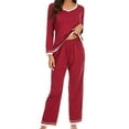 thumbnail image 1 of successthop Outfit Sets for Women Summer Solid Color V Neck Long Sleeve Shirts and Wide Leg Long Pants Comfy Trendy Pajamas Lounge Set Loungewear Summer Outfits, 1 of 7