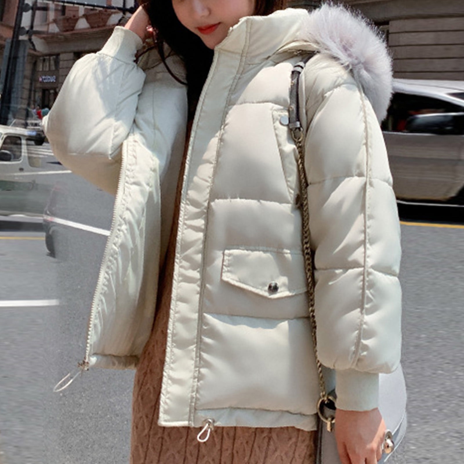 TrendVibe365 Packable Puffer Jacket Women White Long Sleeve Down Jacket