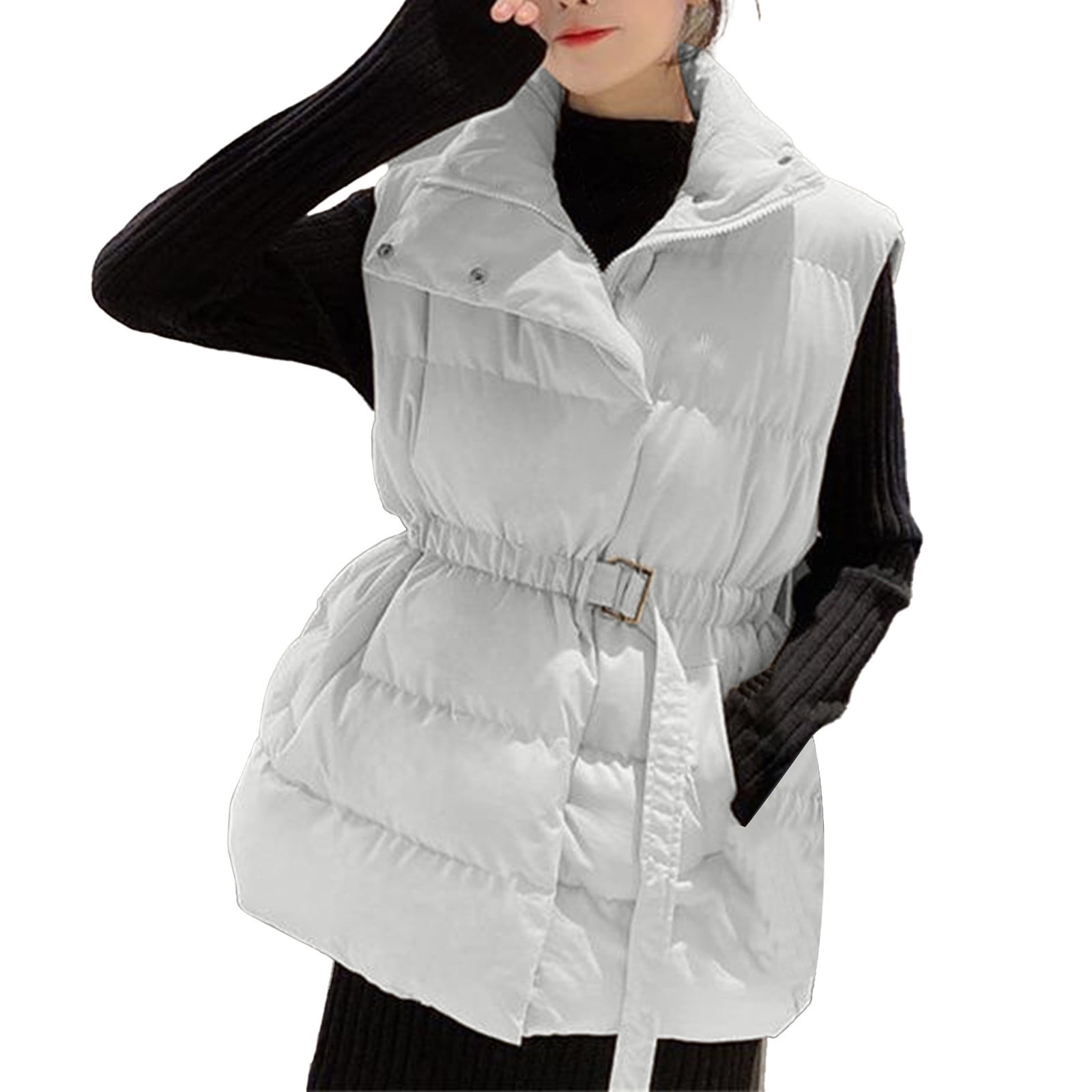TrendVibe365 Packable Puffer Jacket Women White Sleeveless Down Jacket