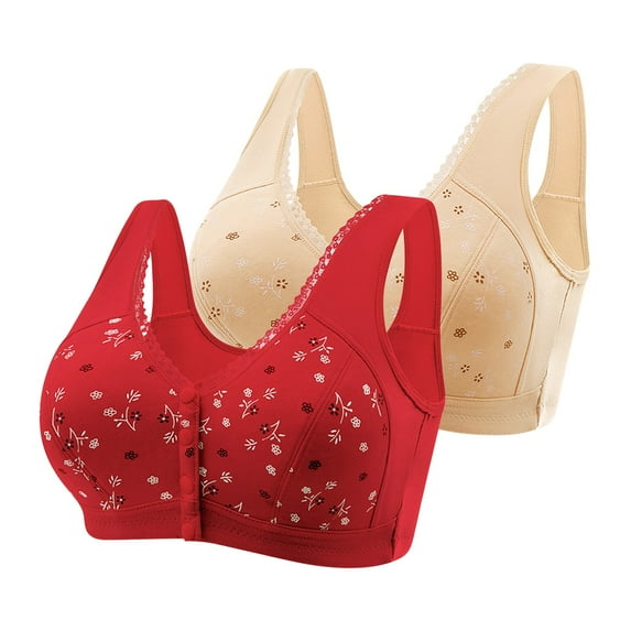 successthop Padded Bras for Women Plus Size Multipack Daisy Floral No Underwire Push up Bralettes Padded Button Front Closure Wide Strap Longline Corset Bra Full Coverage Crop Tank Top Lingerie