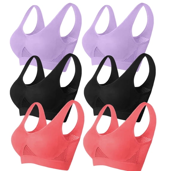 successthop Padded Sports Bras for Women Pack of 6 Mesh Wireless Push up Bralettes Padded U Back Wide Strap Supportive Bustier Full Coverage Crop Tank Top Comfy Shapewear Black XL