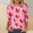 thumbnail image 1 of TrendVibe365 Pink 3/4 Length Sleeve Womens Tops Valentines Day Clothes Plus Size Crew Neck Polyester Casual Love Heart Printed Lover Gift Blouse Tops for Valentines Gifts L, 1 of 5