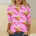 thumbnail image 1 of successthop Pink 3/4 Womens Shirts Casual Valentines Day Clothes Plus Size with Crew Neck Polyester Casual Love Heart Printed Lover Gift Blouse Tops for Valentines Gifts 4XL, 1 of 5