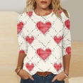 thumbnail image 1 of TrendVibe365 Pink Women's Plus Size Tops with 3/4 Sleeves Valentines Womens Tops with Crew Neck Polyester Casual Love Heart Printed Lover Gift Blouse Tops for Valentines Gifts L, 1 of 5
