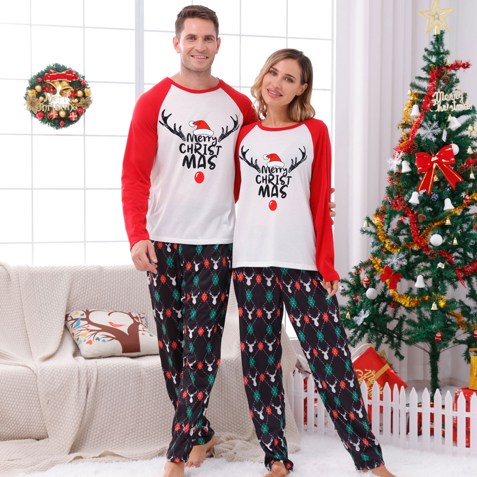 TrendVibe365 Plus Size Christmas Pajamas Couples Reindeer Christmas Pjs ...