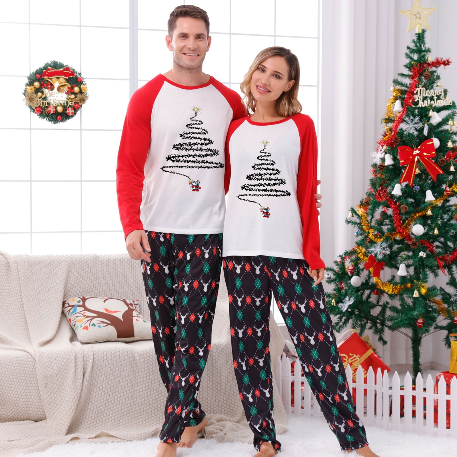 TrendVibe365 Plus Size Christmas Pajamas Couples Christmas Tree ...