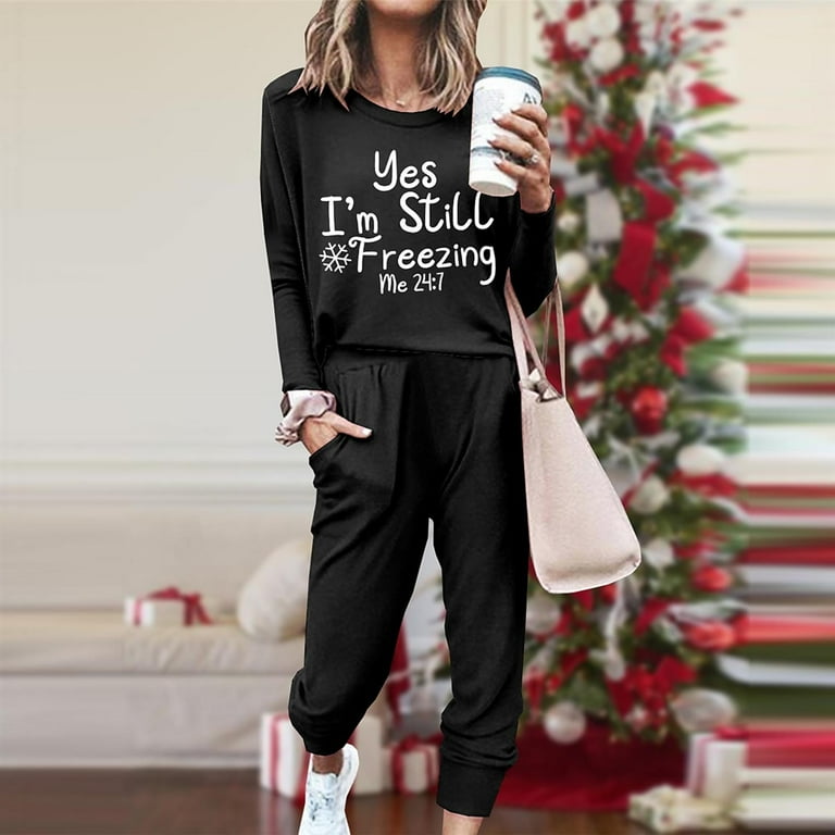TrendVibe365 Plus Size Sweatsuits for Women Set Funny Sayings Letters Crewneck Long Sleeve Shirts and Jogger Sweatpants Trendy Fashion Outfits