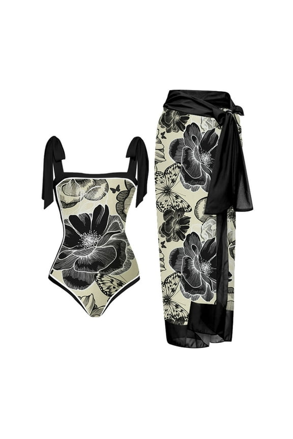 Plus Size Swimsuits for Curvy Women Adjustable Strap Bandeau One-Piece Modest Hawaiian Floral Retro Vintage Romper Bathing Suit with Beach Cover up Wrap Skirt Sarong Bikinis Tankinis