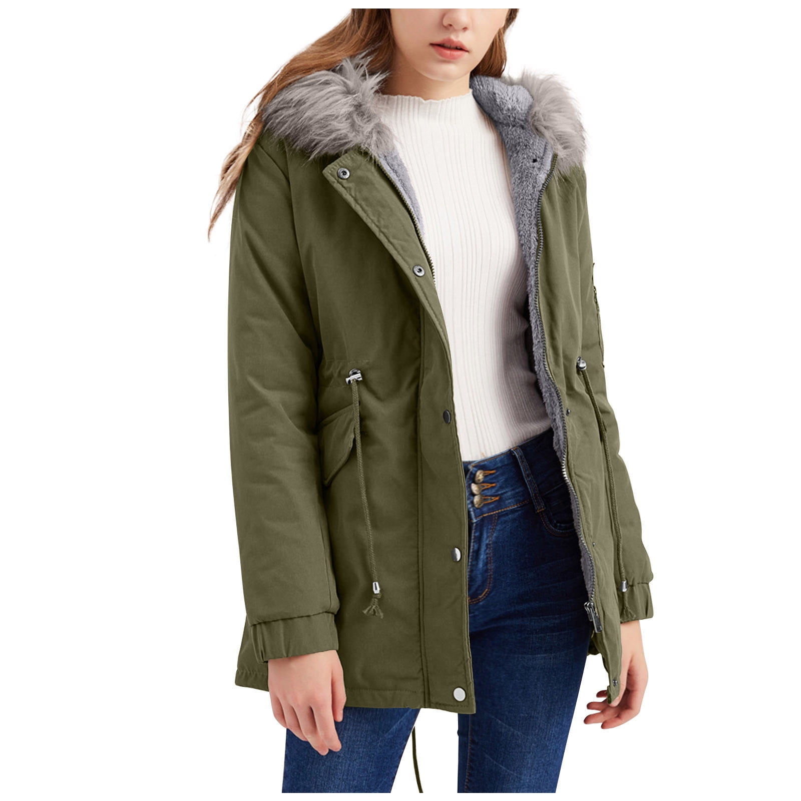 TrendVibe365 Puffer Coat Women Plus Size Green Long Sleeve Parkas Hooded  Hip Length Winter Coats Packable Warm Outerwear Solid Thick Coat Buttons  Winter Clothes with Pockets 2023 Soft Comfy Overcoat 