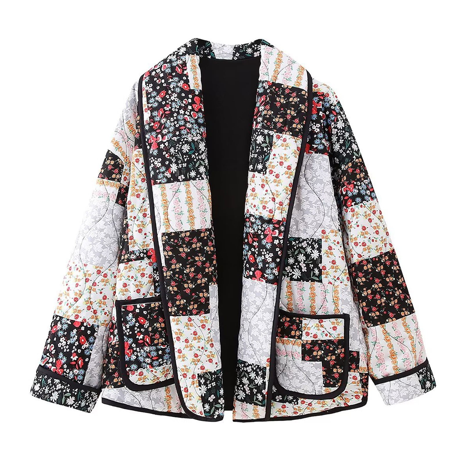 Floral Jacket Dollar Print Open Front Crop Puffer Jacket SHEIN