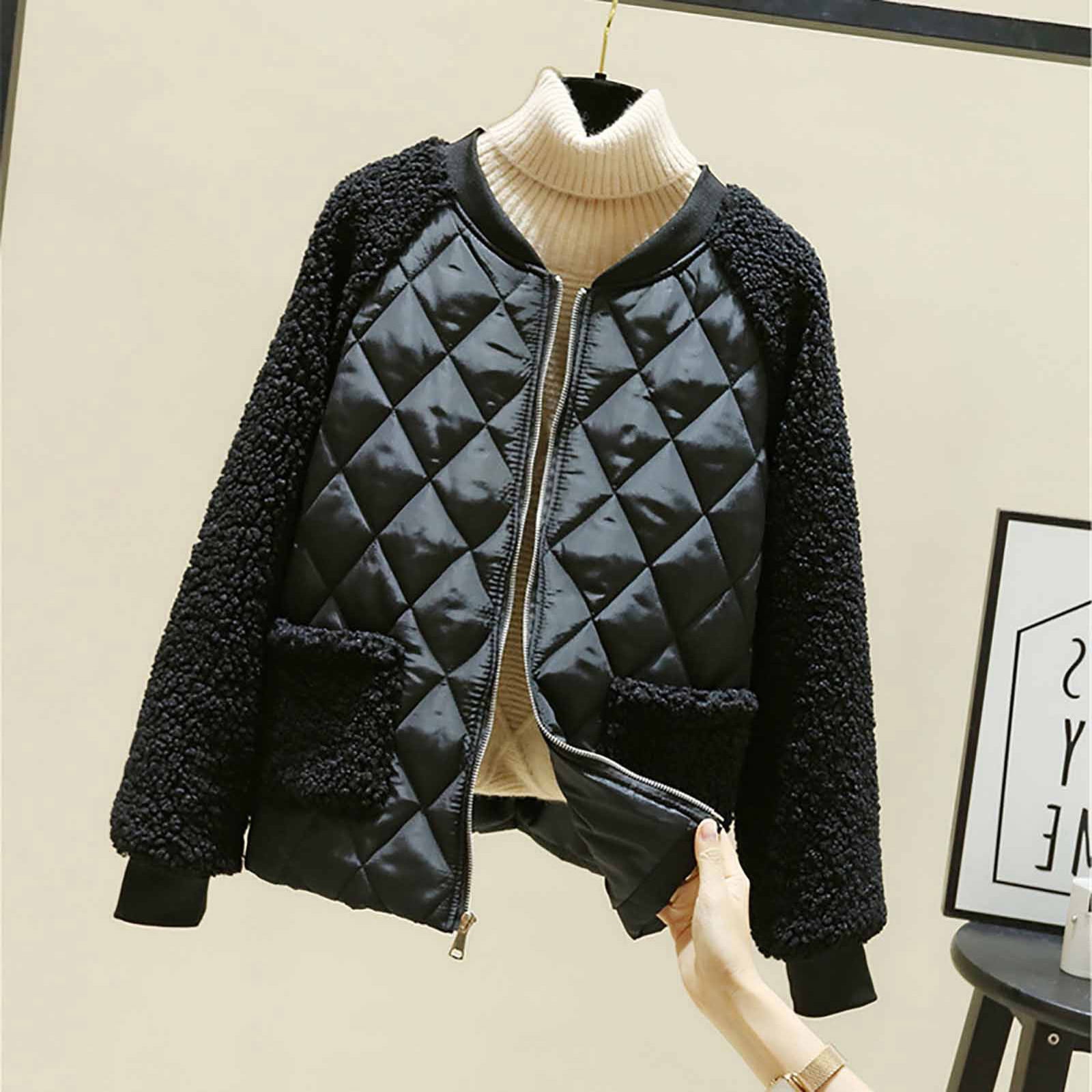 TrendVibe365 Puffer Jackets for Women Black Long Sleeve Down Jacket