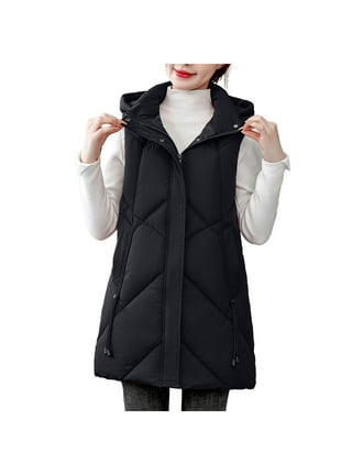 Mannjin Women's Long Puffer Vest Plus Size Sleeveless Hooded Full Zip Down  Vest Winter Jacket with Pockets(1122-Black-S) at  Women's Coats Shop