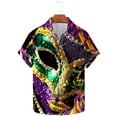 thumbnail image 1 of successthop Purple Button down Shirt Men Plus Size Long Sleeve Polyester Casual Button up Mask Printed Mardi Gras Celebrations Blouse Tops for Mardi Gras Event XL, 1 of 5