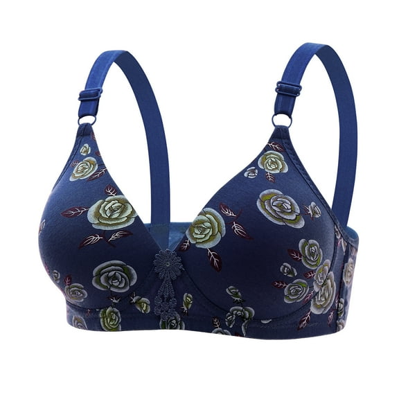 successthop Push up Bras for Women Daisy Floral No Underwire Push up Bralettes Padded Triangle Adjustable Strap Corset Bra Full Coverage Crop Cami Top Comfy Lingerie Blue 2XL